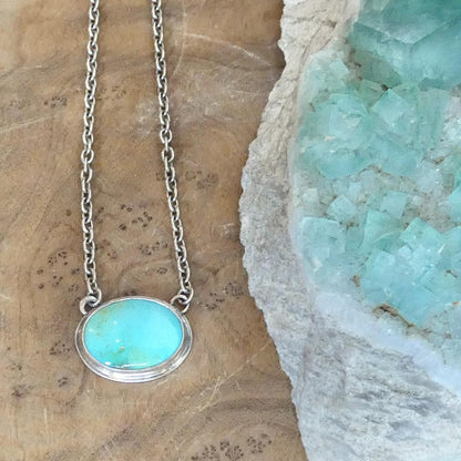 Oval Turquoise Pendant Necklace – Sterling Silver Boho Chain