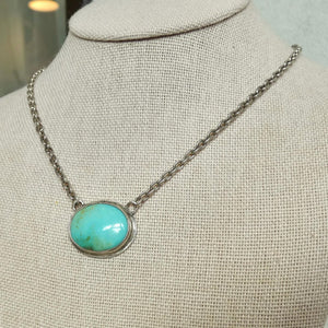 Oval Turquoise Pendant Necklace – Sterling Silver Boho Chain