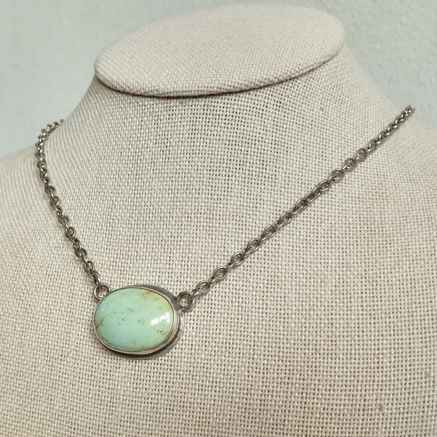 Oval Turquoise Pendant Necklace – Sterling Silver Boho Chain