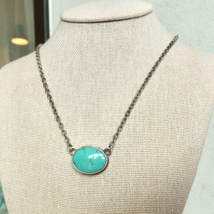 Oval Turquoise Pendant Necklace – Sterling Silver Boho Chain