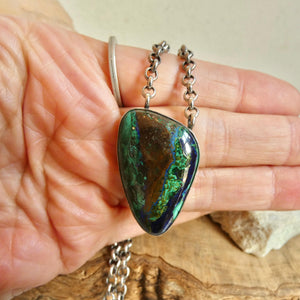 Azurite Malachite Pendant Necklace - Chunky Sterling Silver - Choose your Men's Necklace