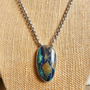 Azurite Malachite Pendant Necklace - Chunky Sterling Silver - Choose your Men's Necklace