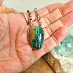 Azurite Malachite Pendant Necklace - Chunky Sterling Silver - Choose your Men's Necklace