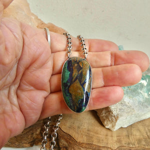 Azurite Malachite Pendant Necklace - Chunky Sterling Silver - Choose your Men's Necklace