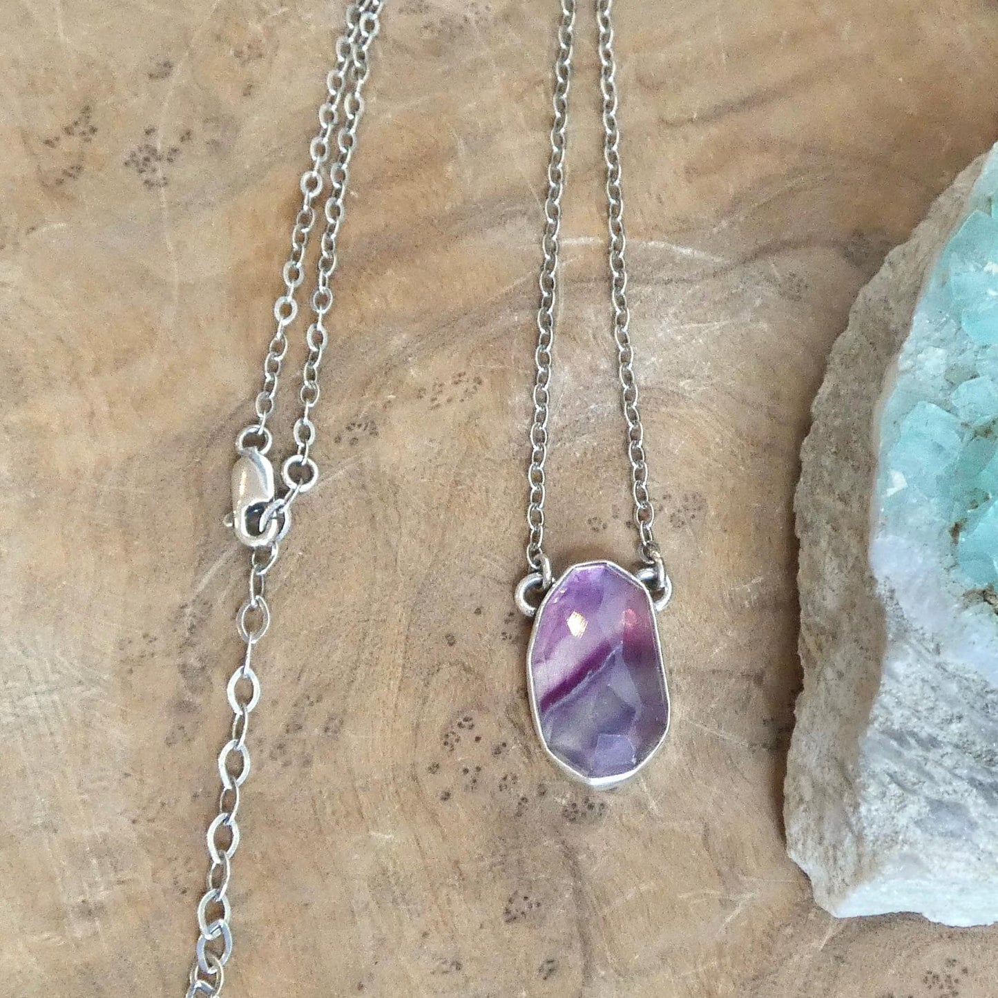 Rose Cut Rainbow Fluorite Pendant - Sterling Silver