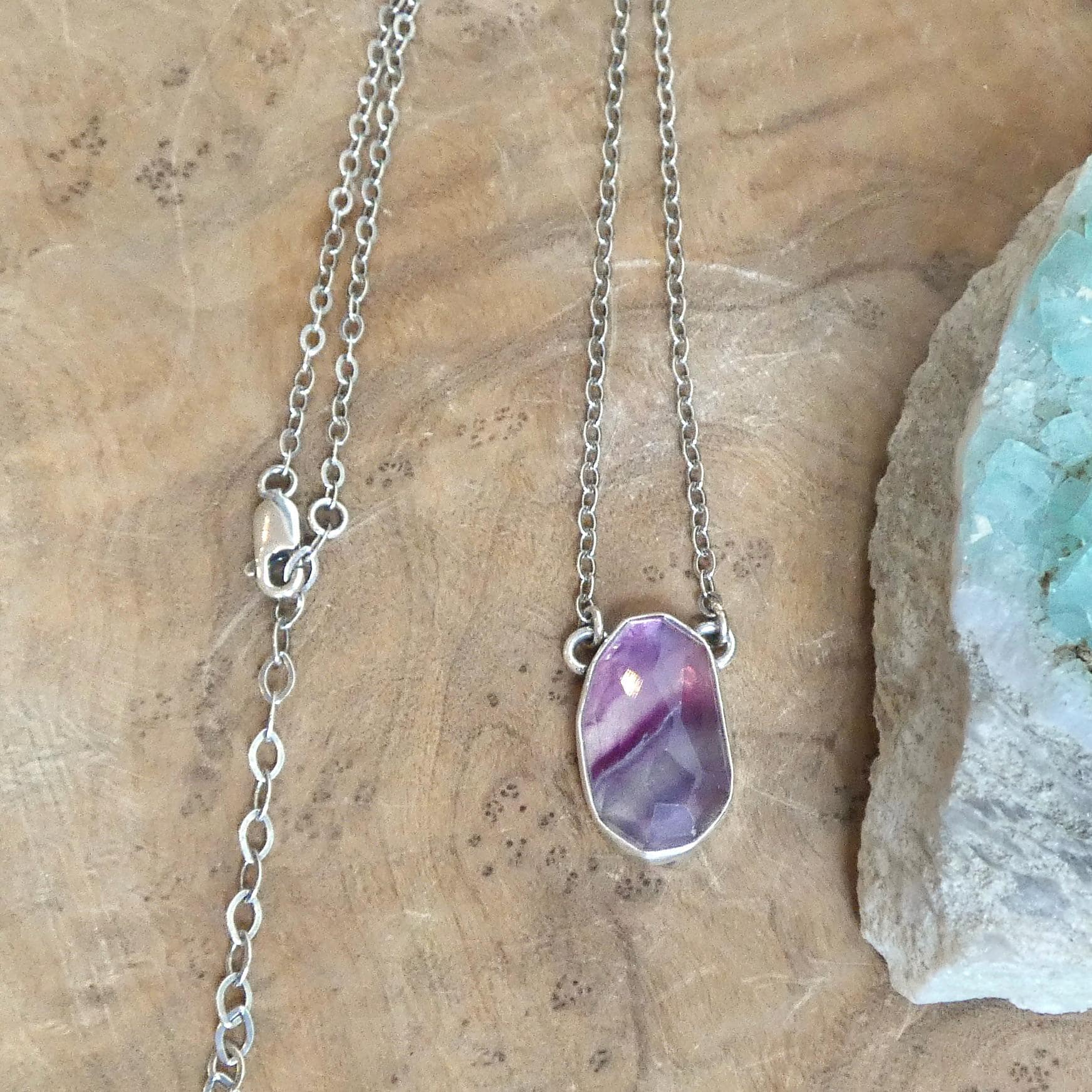 Rose Cut Rainbow Fluorite Pendant - Sterling Silver