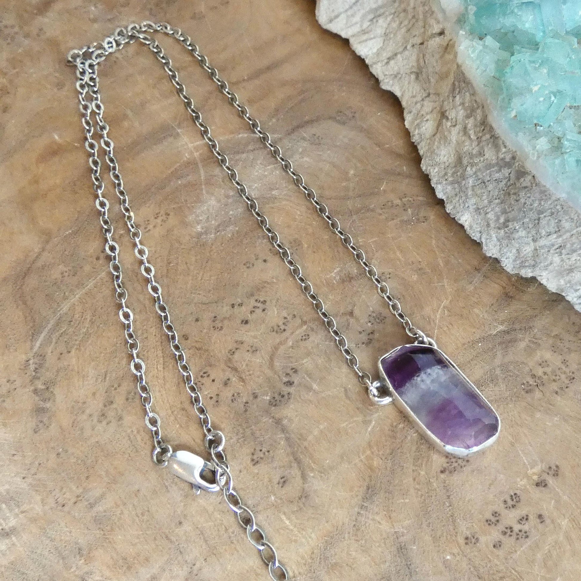 Rose Cut Rainbow Fluorite Pendant - Sterling Silver