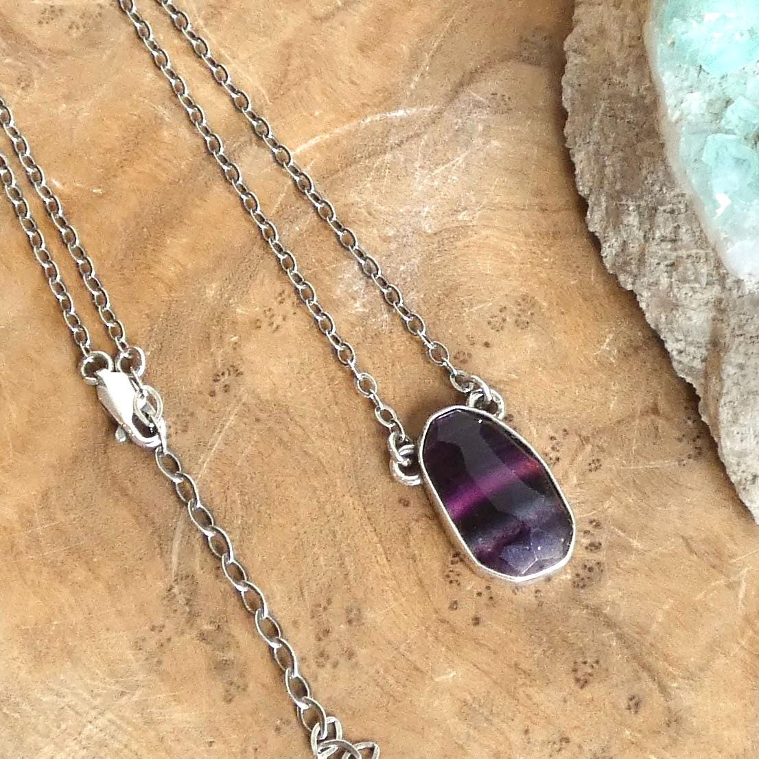 Rose Cut Rainbow Fluorite Pendant - Sterling Silver