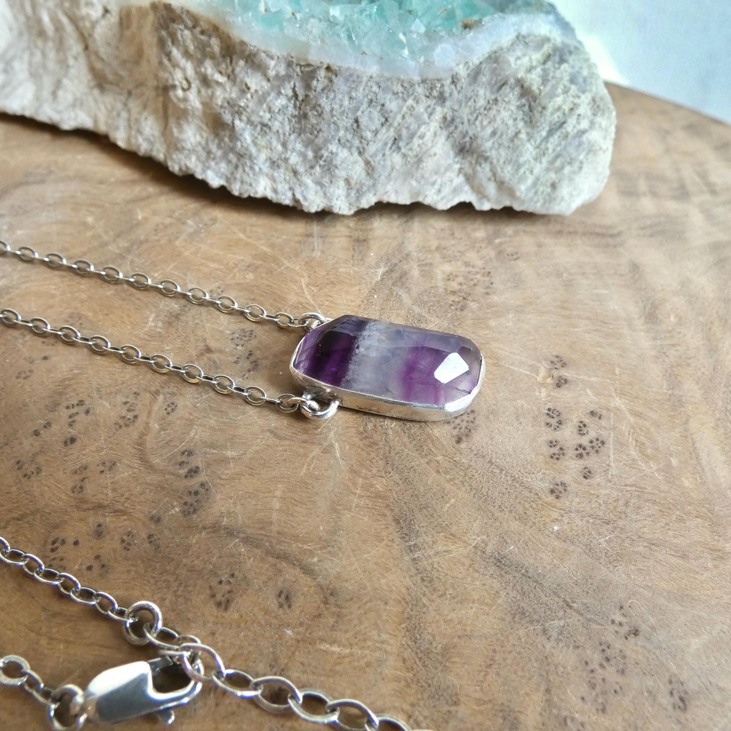 Rose Cut Rainbow Fluorite Pendant - Sterling Silver