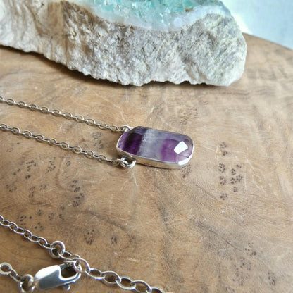 Rose Cut Rainbow Fluorite Pendant - Sterling Silver