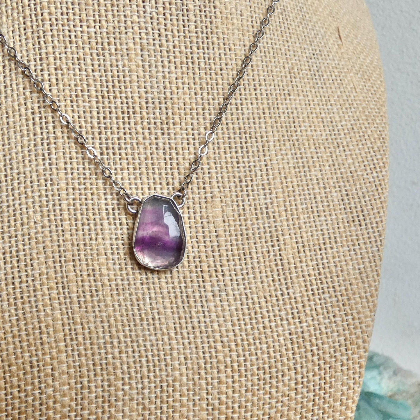 Rose Cut Rainbow Fluorite Pendant - Sterling Silver