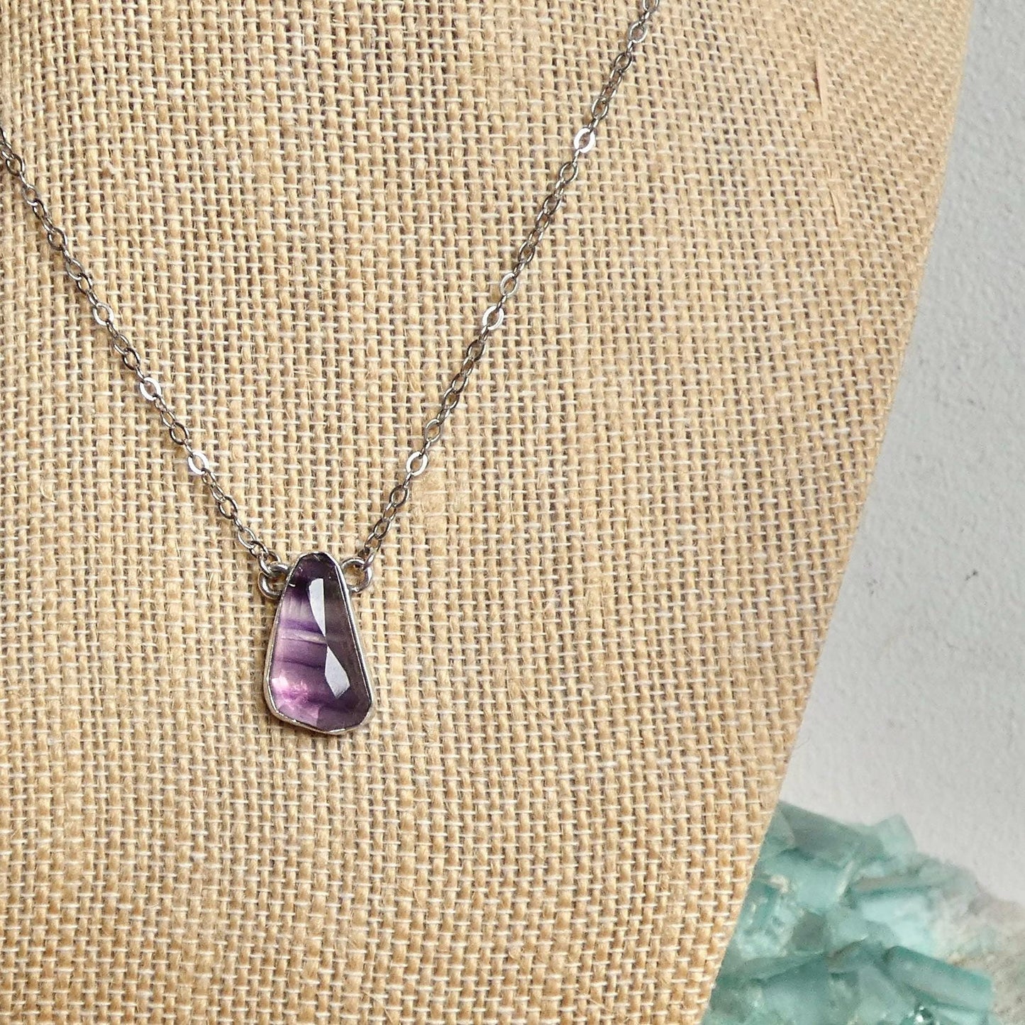 Rose Cut Rainbow Fluorite Pendant - Sterling Silver