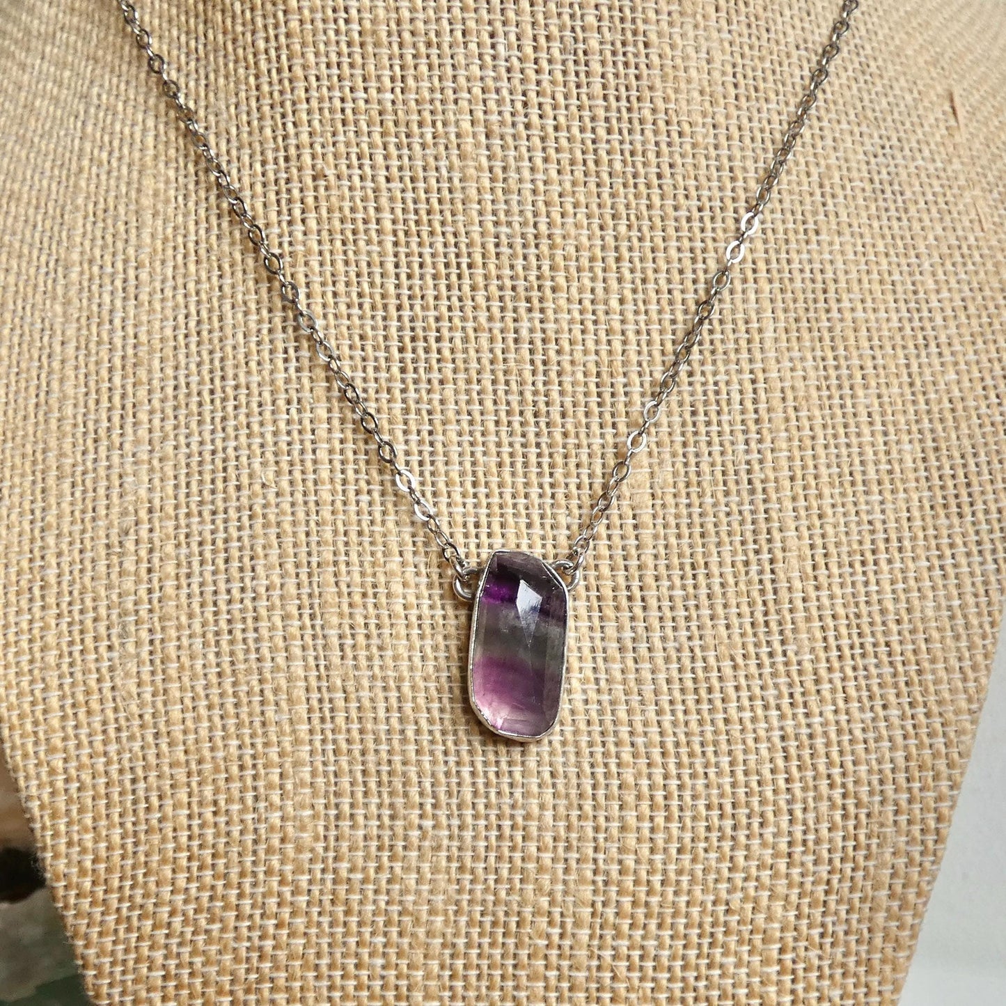 Rose Cut Rainbow Fluorite Pendant - Sterling Silver