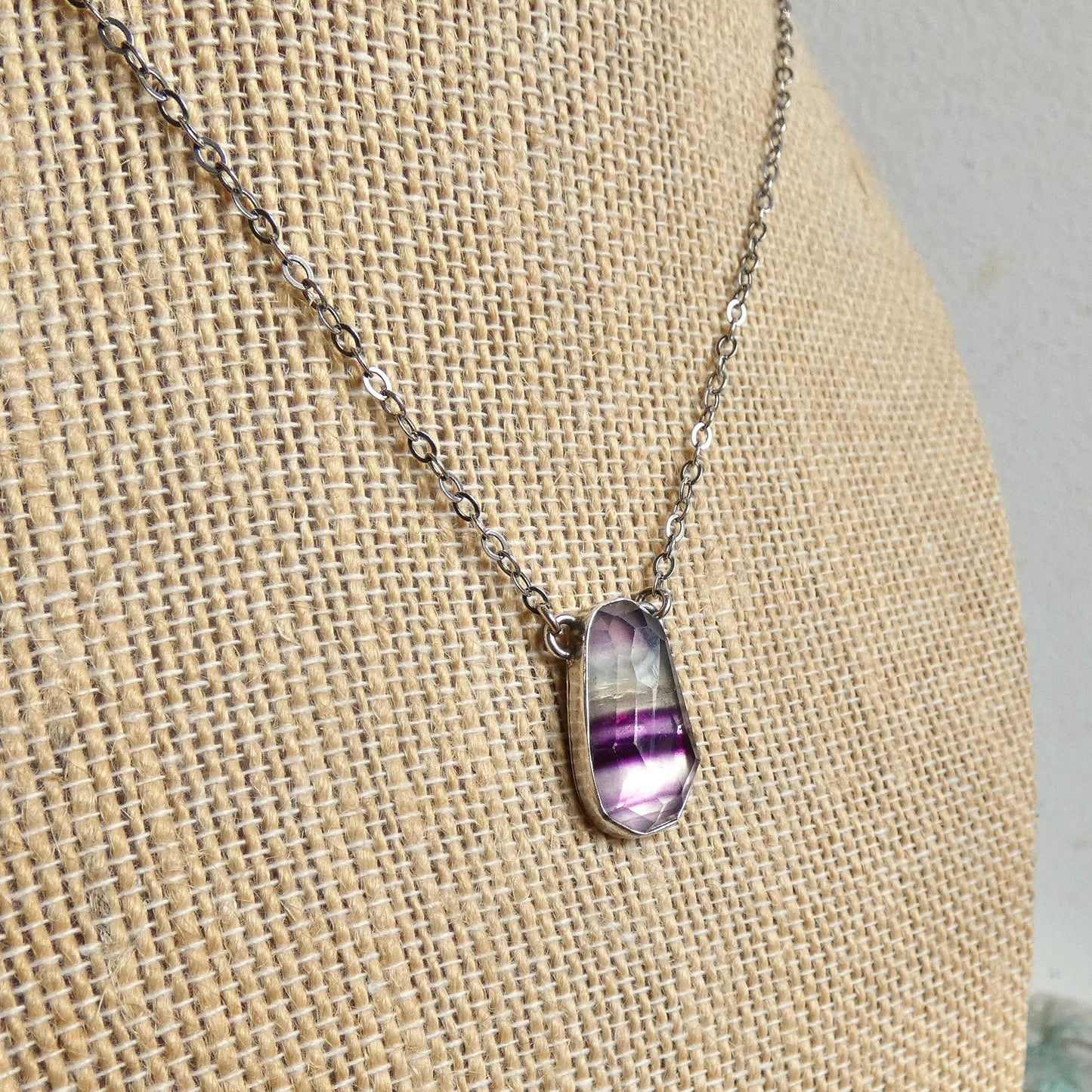 Rose Cut Rainbow Fluorite Pendant - Sterling Silver