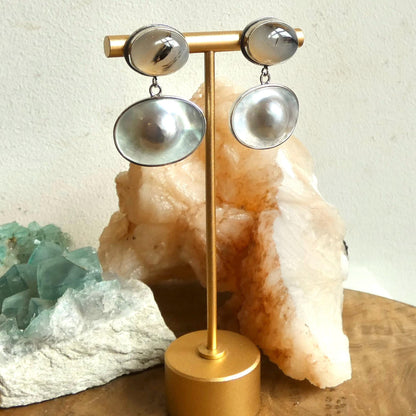 Montana Agate & Blister Pearl Earrings - .925 Sterling Silver