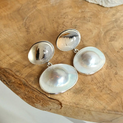 Montana Agate & Blister Pearl Earrings - .925 Sterling Silver