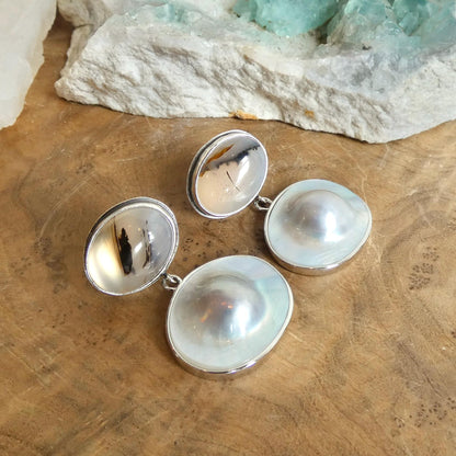 Montana Agate & Blister Pearl Earrings - .925 Sterling Silver