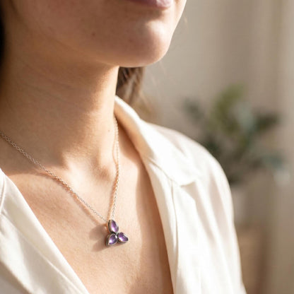 Purple Amethyst Star Power Necklace - 3 Stone Pendant - Sterling Silver
