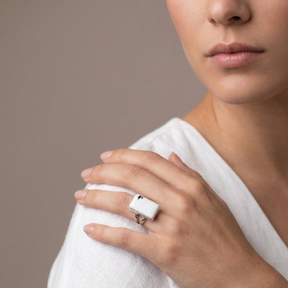 White Buffalo Statement Ring - White Buffalo Rectangle Ring - Silversmith Ring - OOAK