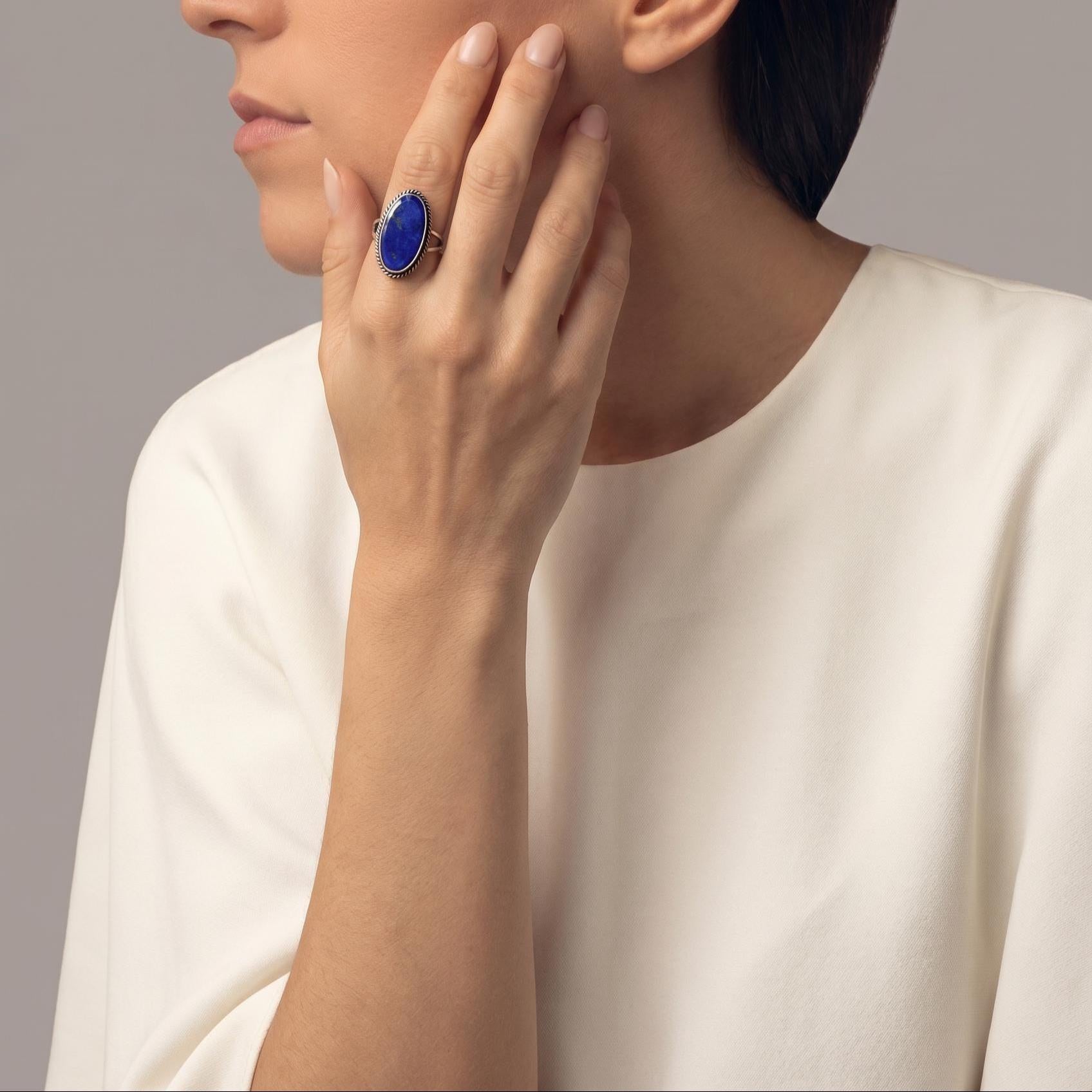Sterling Silver Lapis Lazuli Boho Ring – Statement Gemstone Jewelry