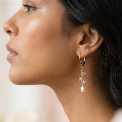 Dainty Kunzite and Pearl Dangle Earrings - 14K Gold Filled Leverbacks