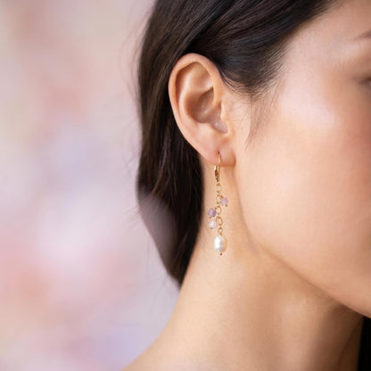 Dainty Kunzite and Pearl Dangle Earrings - 14K Gold Filled Leverbacks