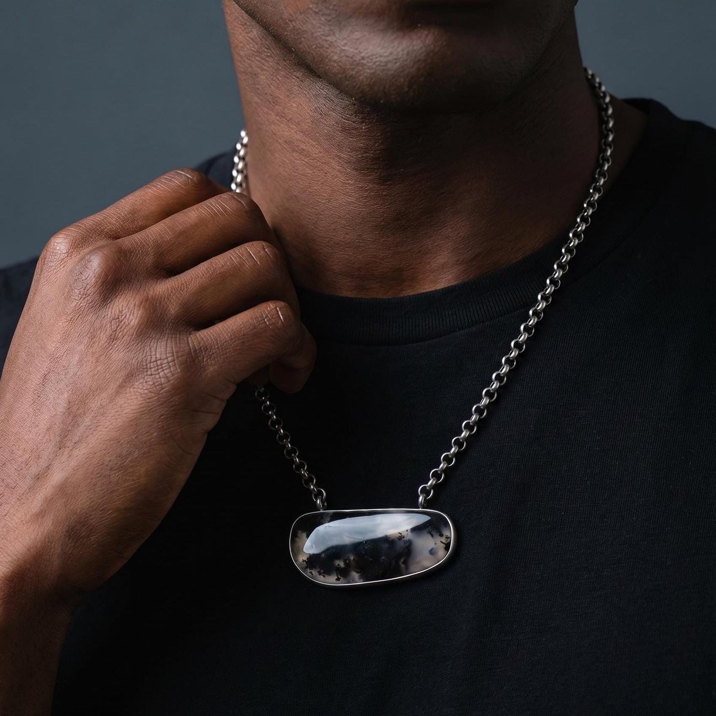 Choose your Montana Agate Pendant Necklace - Chunky Sterling Silver - Men's Pendant