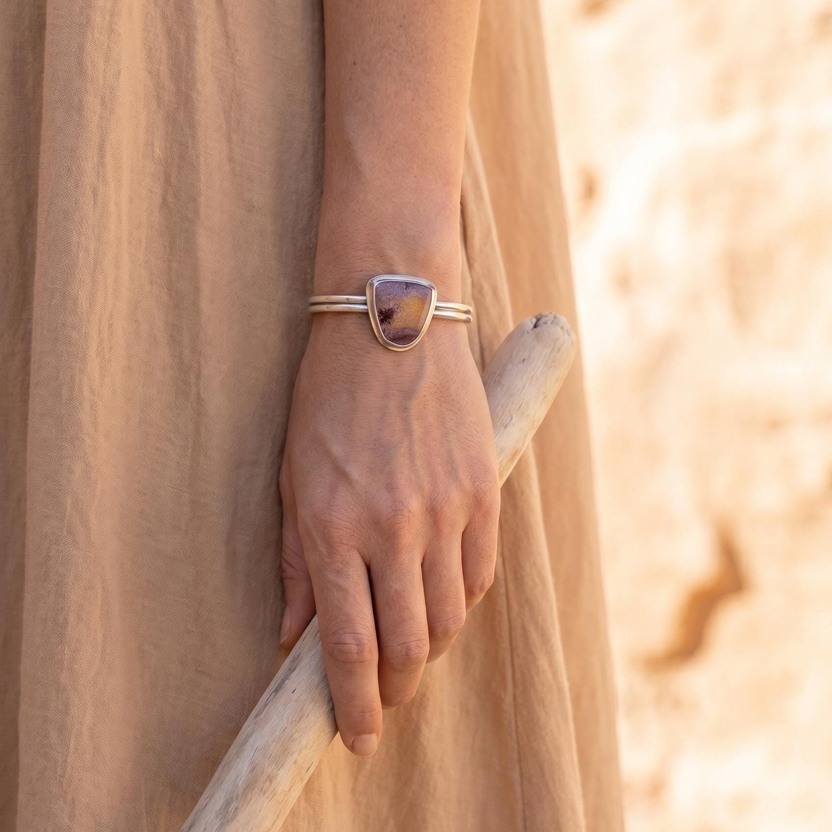 Sonora Jasper Shield Bracelet - Sterling Silver Bangle - Choose Your Stone