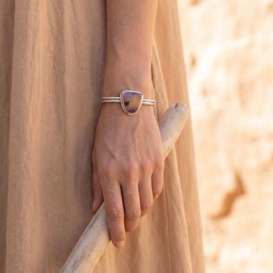 Sonora Jasper Shield Bracelet - Sterling Silver Bangle - Choose Your Stone