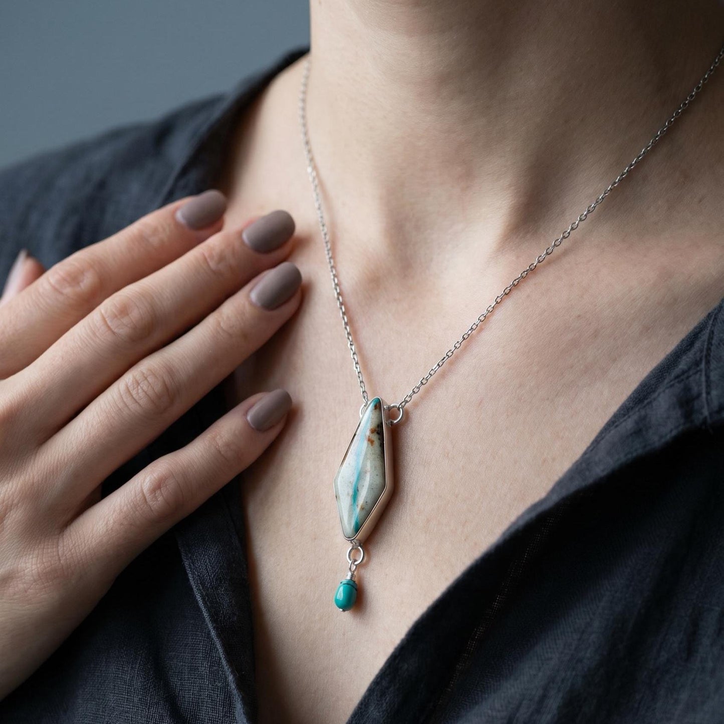 Royston Ribbon Turquoise Pendant Necklace – Sterling Silver, Kite Turquoise Drop