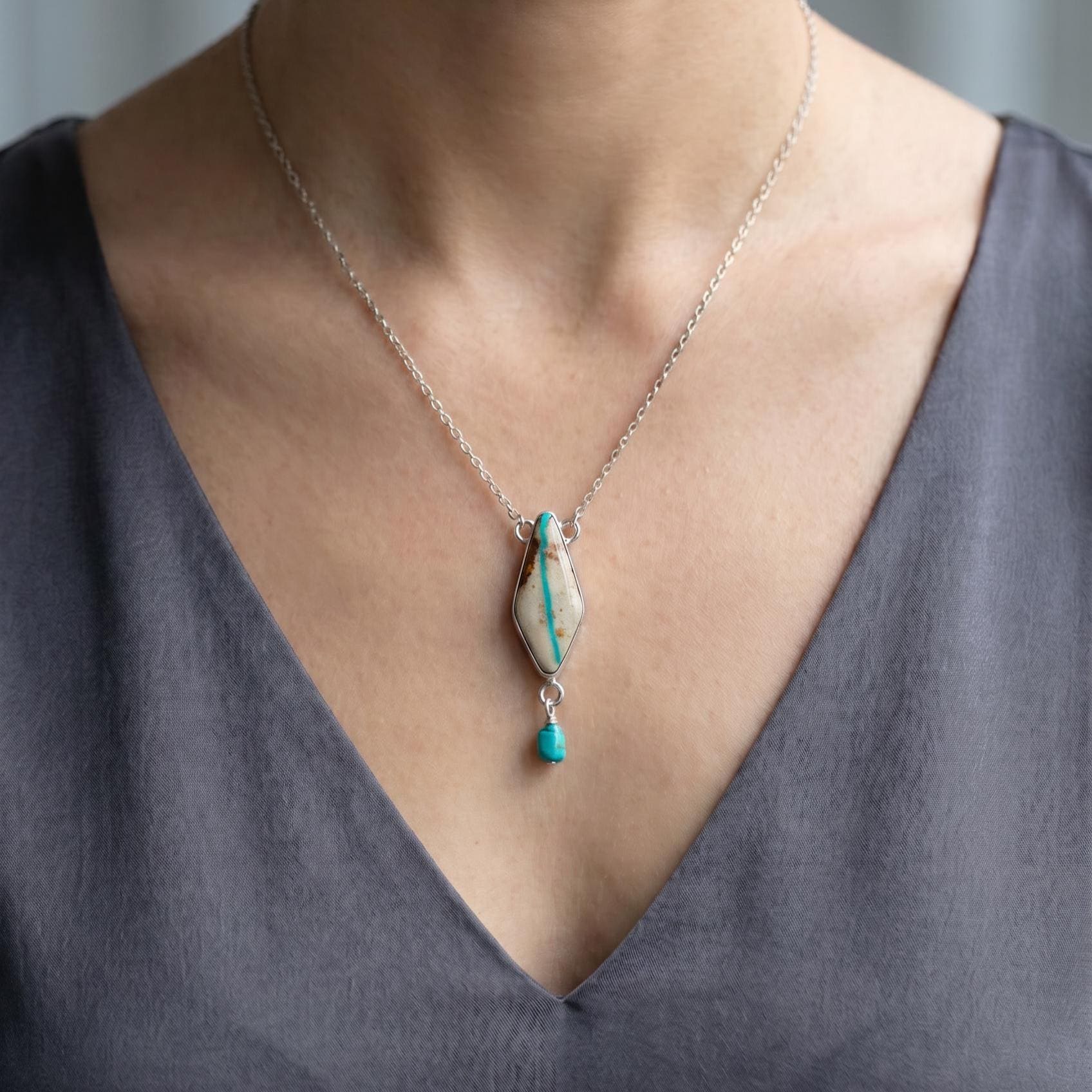Royston Ribbon Turquoise Pendant Necklace – Sterling Silver, Kite Turquoise Drop