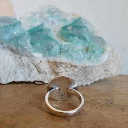 Round Mother of Pearl Boho Ring - White Nacre Statement Ring - Sterling Silver