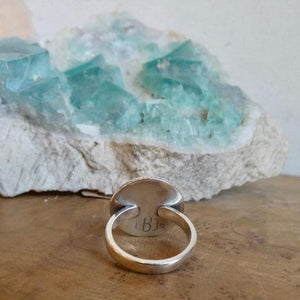 Round Mother of Pearl Boho Ring - White Nacre Statement Ring - Sterling Silver