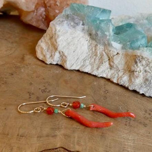 Mediterranean Coral Carnelian Turquoise Earrings - 14KT Gold Filled
