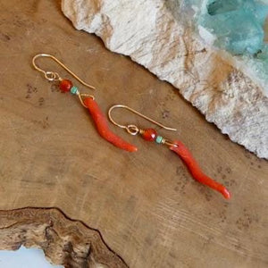 Mediterranean Coral Carnelian Turquoise Earrings - 14KT Gold Filled