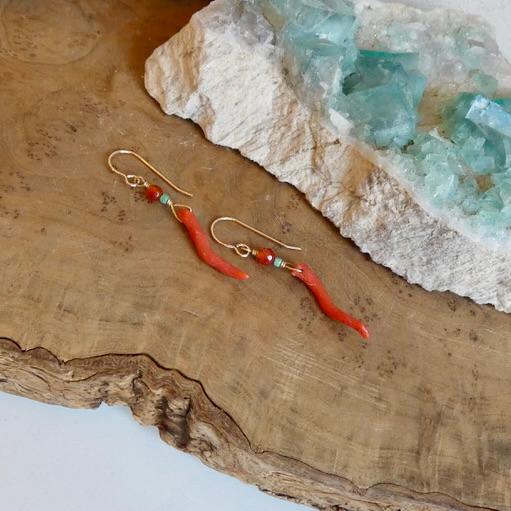 Mediterranean Coral Carnelian Turquoise Earrings - 14KT Gold Filled