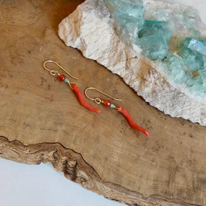 Mediterranean Coral Carnelian Turquoise Earrings - 14KT Gold Filled