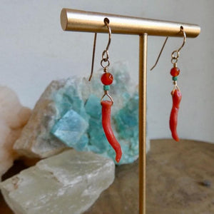 Mediterranean Coral Carnelian Turquoise Earrings - 14KT Gold Filled