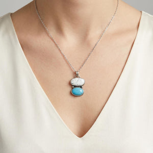 Turquoise & White Buffalo Pendant - Sterling Silver