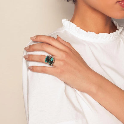 Rustic Turquoise 2-Stone Ring - Sterling Silver - Choose Your Ring