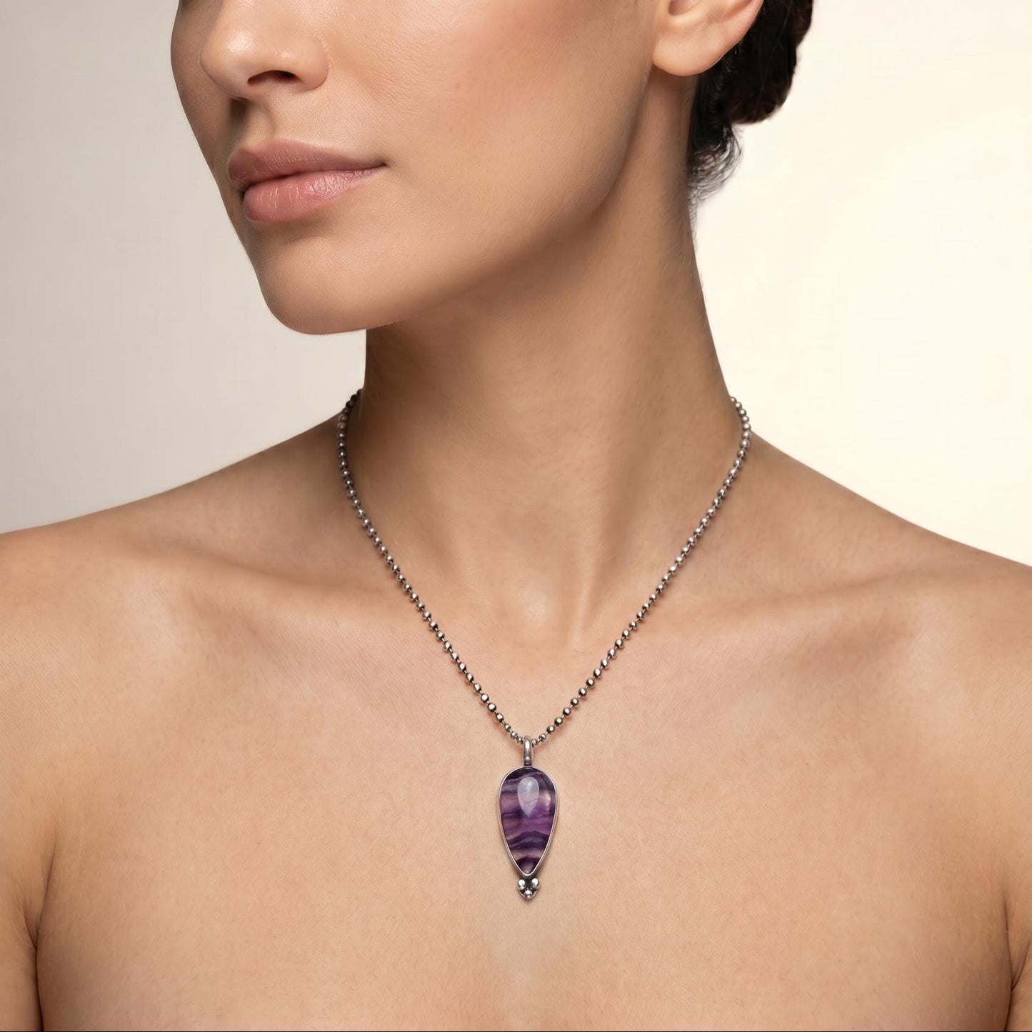 Custom Rainbow Fluorite Pendant - Choose Your Striped Purple Cabochon