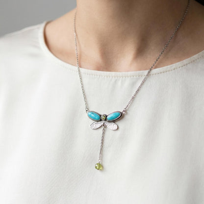 Turquoise Peridot Dragonfly Choker – Sterling Silver Multi-Stone Necklace