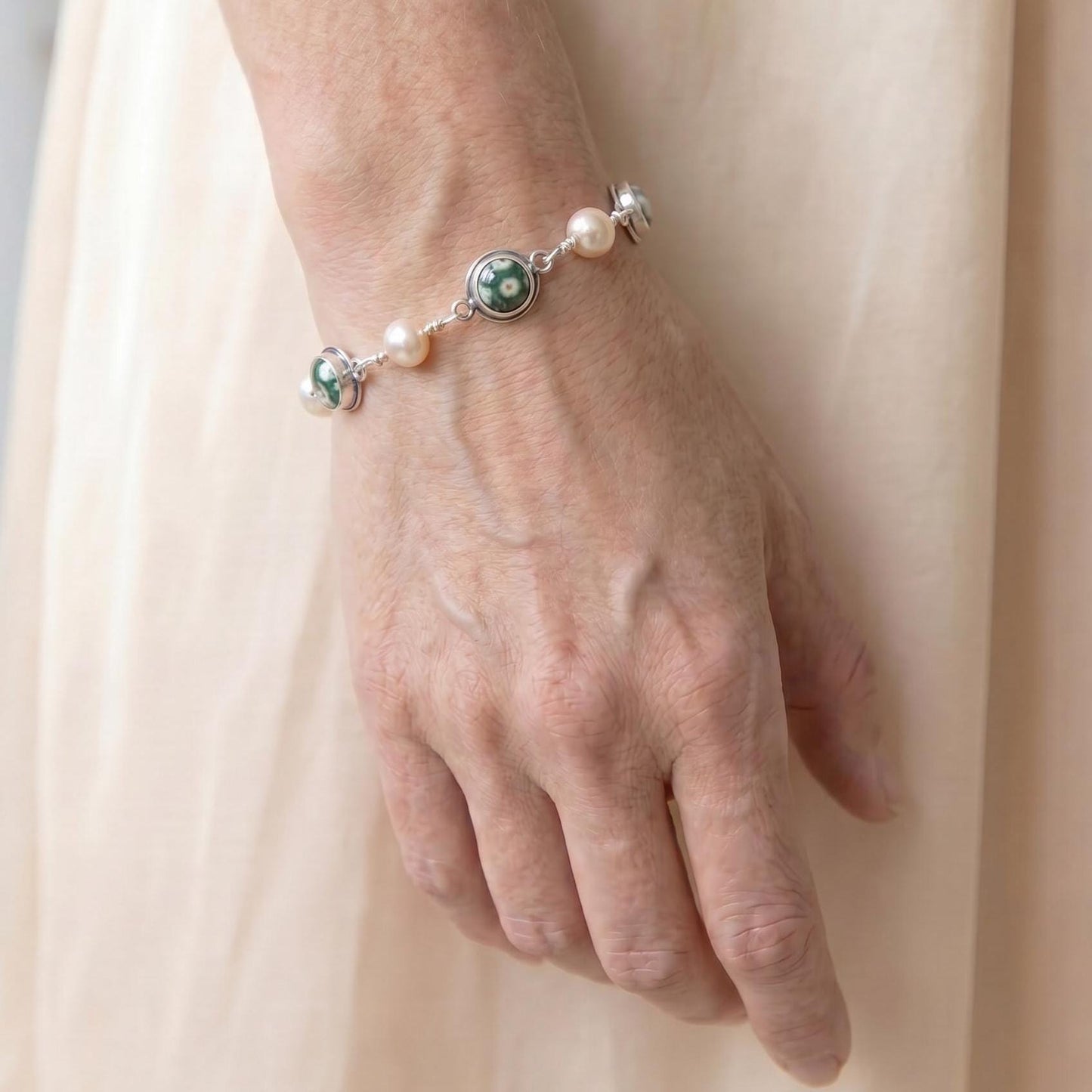 Ocean Jasper Link Bracelet with Freshwater Pearls - Choose Your Finished Jewelry