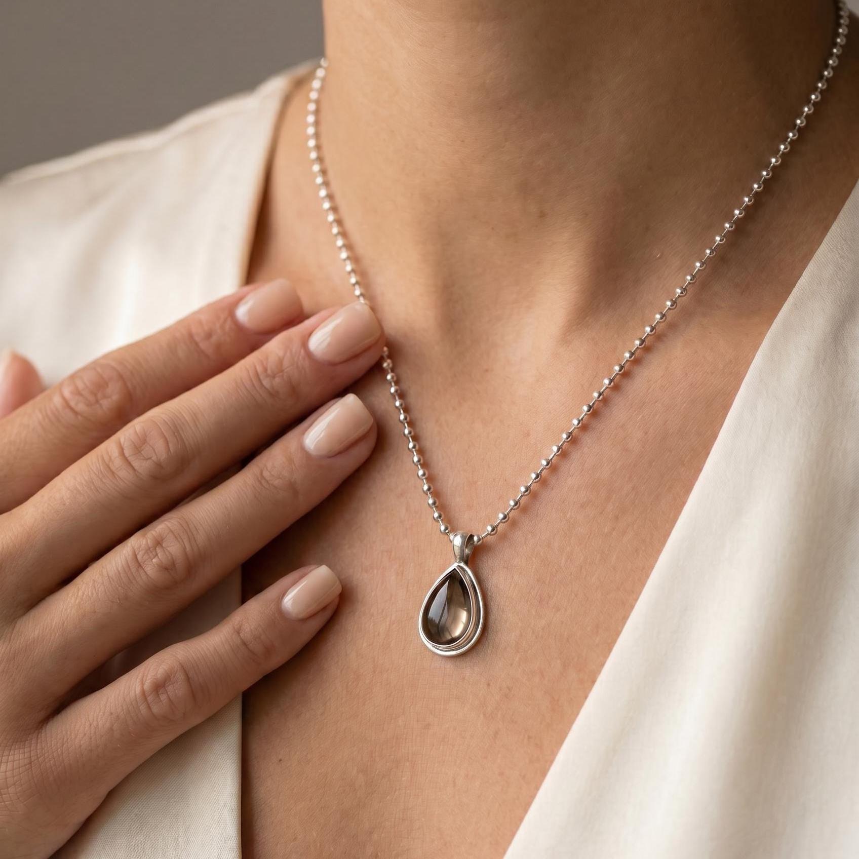 Pear Shaped Smoky Quartz Pendant -.925 Sterling Silver