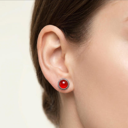 Carnelian Stud Earrings – Sterling Silver Western Twist Accent