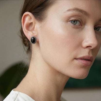 Black Agate Posts - Sterling Silver Earrings - Black Onyx Studs