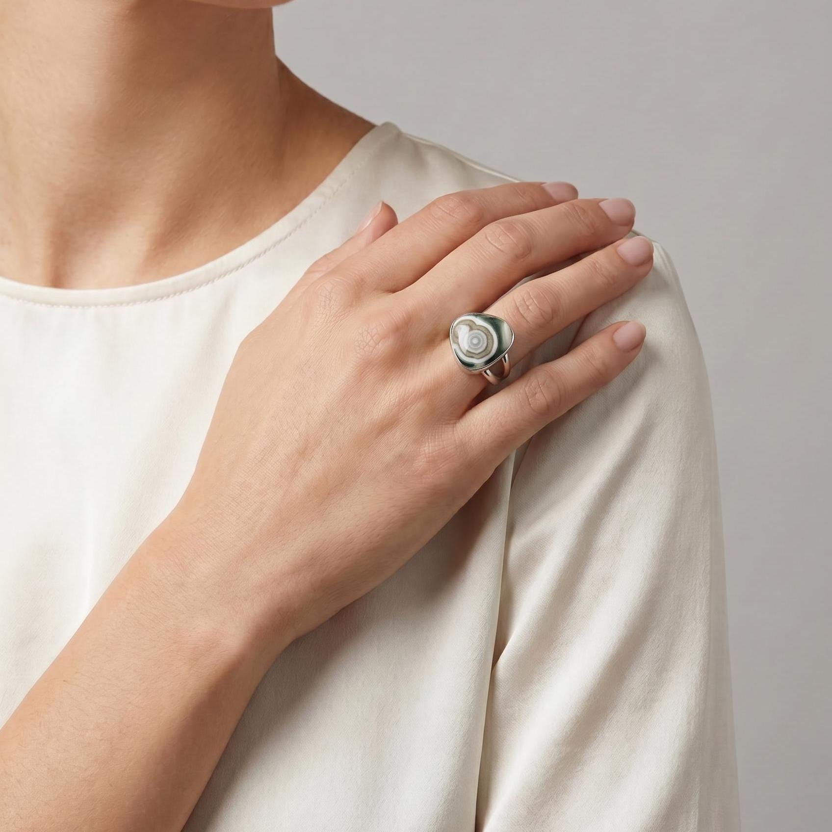 Custom Chunky Ocean Jasper Ring - Choose Your Stone - .925 Sterling Silver