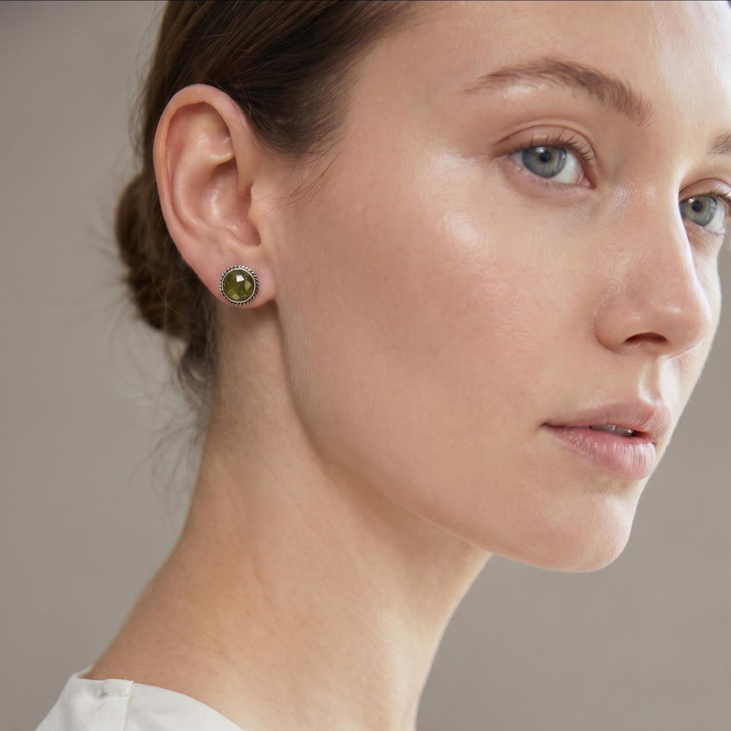 Green Garnet Earrings - Garnet Posts - .925 Sterling Silver - Silversmith