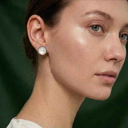 Mother Of Pearl Traditional Posts 12mm stone - White Nacre Earrings - Sterling Silver