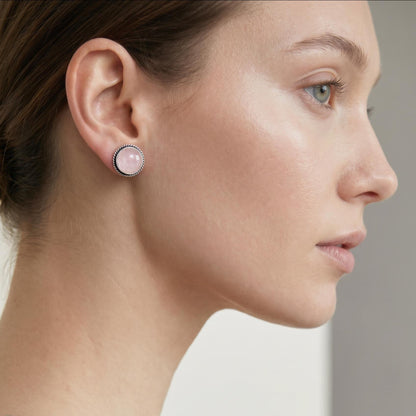 Sterling Silver Rose Quartz Stud Earrings - 12mm Round Pink Gemstones